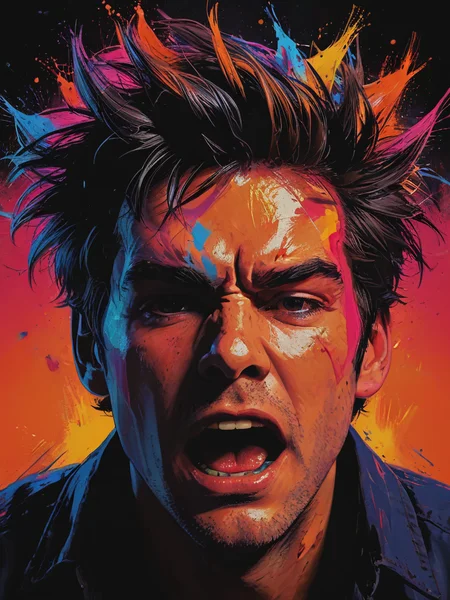 impactful color paint of A frustrated character tearing their hair out in frustration, overwhelmed by obstacles., <lora:Bold_Pop:0.6> ........... highly detailed, vibrant colors , 8k, sharp, professional, clear, high contrast, high saturated, , vivid deep blacks, crystal clear