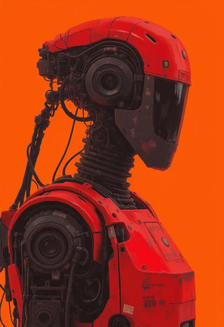 robotic , Art by Alexey Egorov,Portrait of abstract robot from future in a plain neon diffused orange