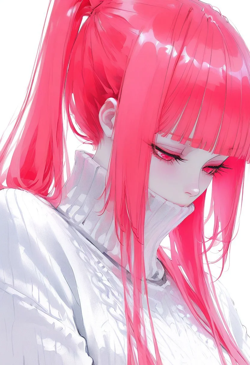 masterpiece, best quality, amazing quality, <lora:Nalan_Yanran:1>
1 girl, solo, pink hair, pink eyes, very long hair, twintails, bangs, blunt bangs, ponytail, simple background, white background, sweater, eyelashes, turtleneck, looking down, half-closed eyes, portrait, pale skin, close-up, covered mouth, white sweater, long eyelashes,
wlop, nhl-001, limited palette, realistic <lora:noobai_ep11_stabilizer_v0.138_fp16:0.3> <lora:NOOB_vp1_detailer_by_volnovik_v1:0.3> <lora:nhl-002-nai:0.7> <lora:nhl-001-20:0.8> <lora:XXX667:0.6>