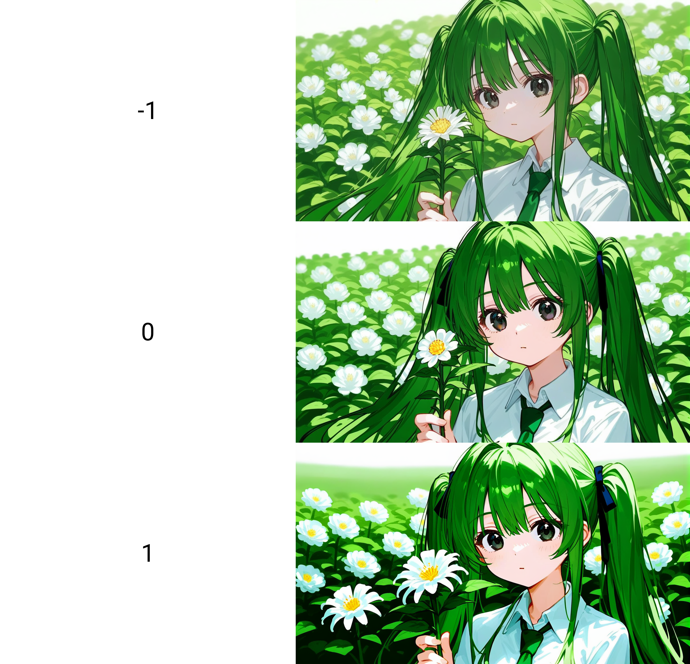 1girl, 
rating safe, solo, shirt, green hair, necktie, holding, black eyes, black necktie, twintails, white shirt, green necktie, collared shirt, upper body, long hair, holding flower, flower
 <lora:pony-contrast+saturation_adjust-mki:-1>