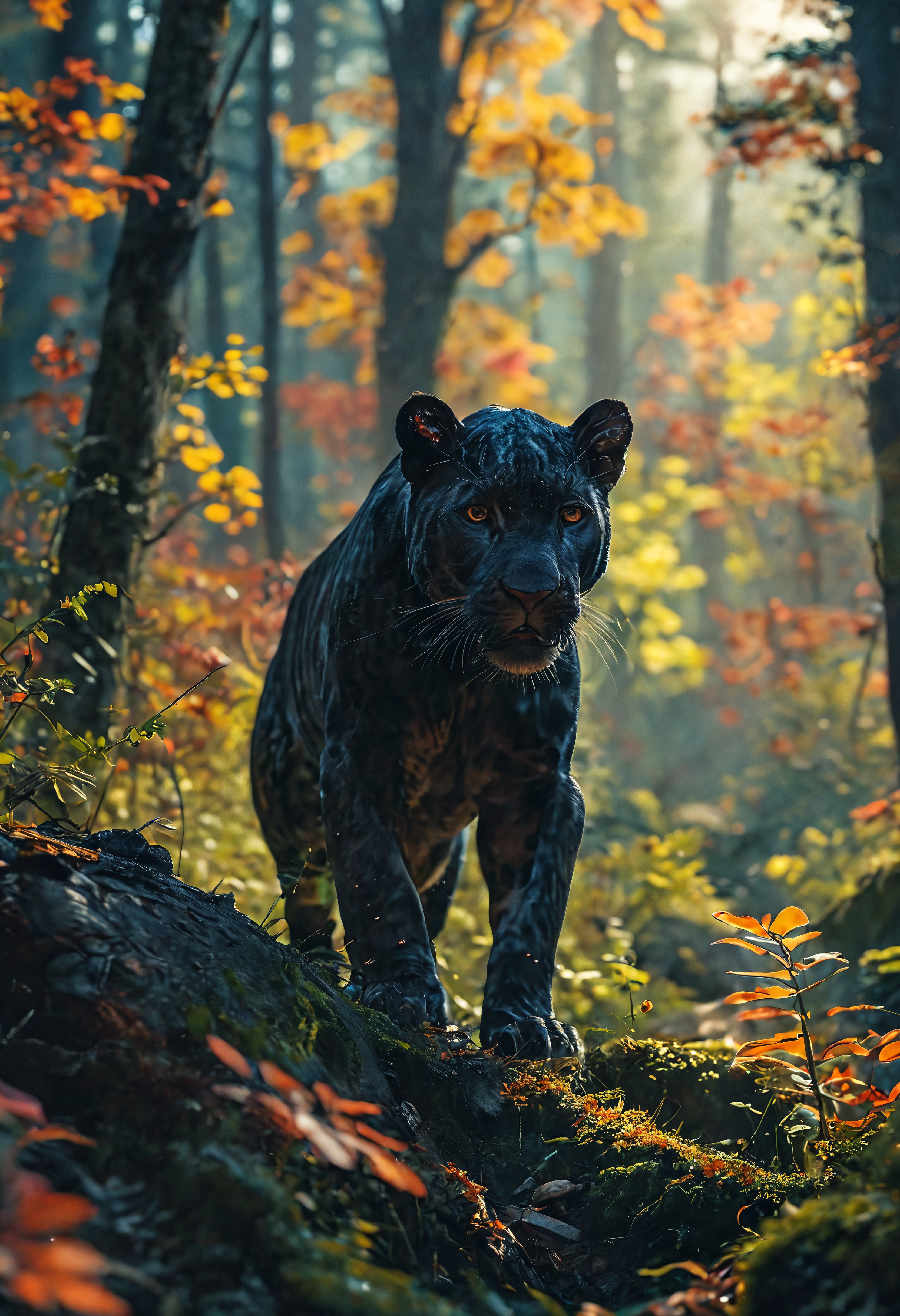 Panther, in dense forest, vibrant, colorful, cinematic lighting, 8k <lora:add-detail-xl:1> <lora:MJ52:0.5>