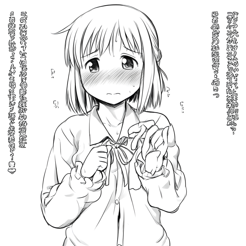 774 (nanashi), 1girl, solo, monochrome, blush