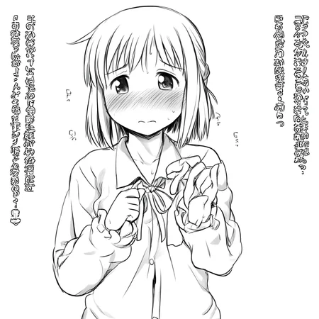 774 (nanashi), 1girl, solo, monochrome, blush