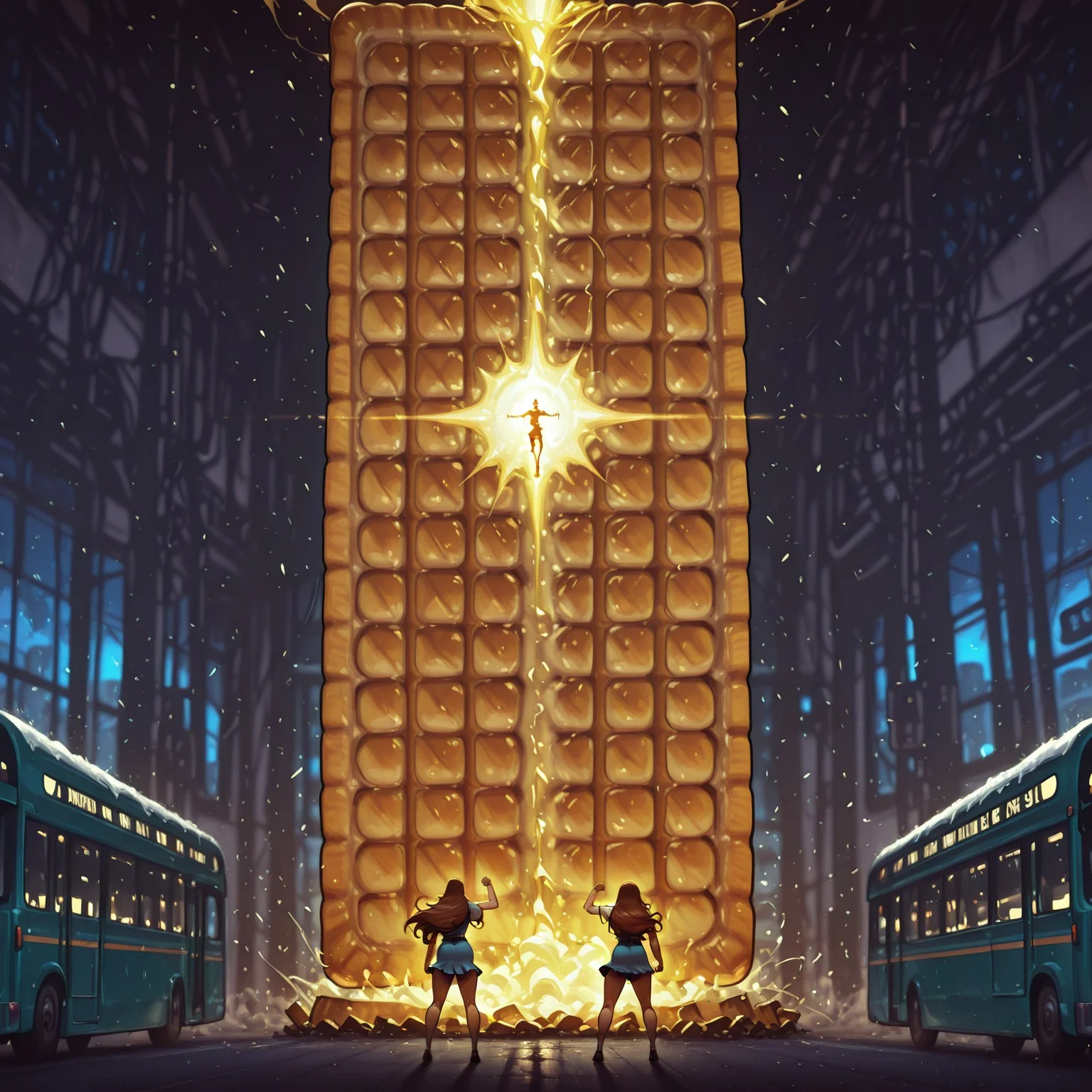 ((medium long shot)), sxy5tyle, artist:moriimee, dart, g0thic,
/, waffle vs bus, a fight