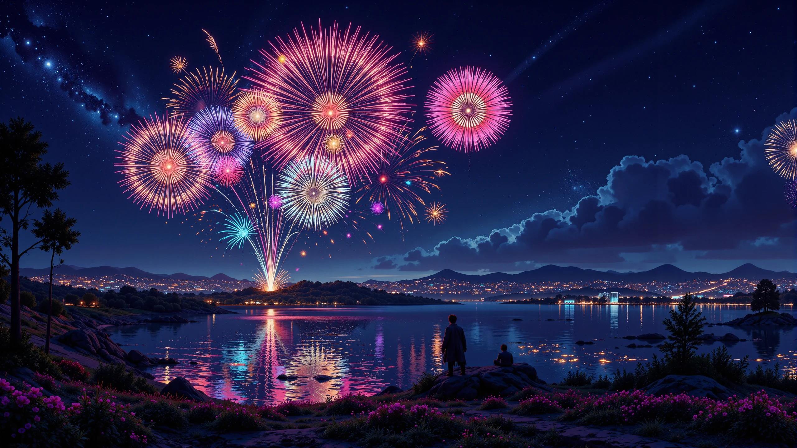 fireworks festival beautiful  landscape, noon, woman, very intricate, very detailed, sharp, bright, colorful, <lora:Hand v2:0.5> <lora:Anti-Blur:1><lora:Insane Detail Slider:0.25>  <lora:flux.1_lora_flyway_Epic-detail_v2:0.3> <lora:fluxenhancer:0.25> <lora:ck-Neon-Retrowave:0.4> ck-rw, in the style of ck-rw,  <lora:Neurocore Anime Cyberpunk:0.8> A digital artwork in the style of cknc