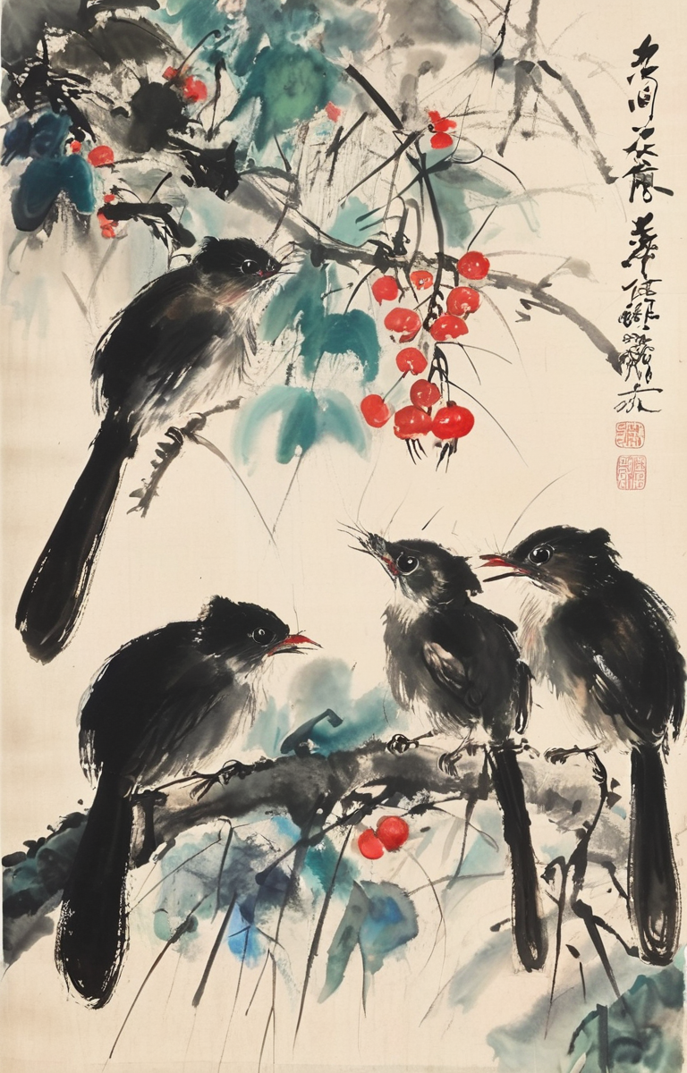 masterpiece,best quality,<lora:tbh170-sdxl:0.9>,illustration,style of Qi Baishi
