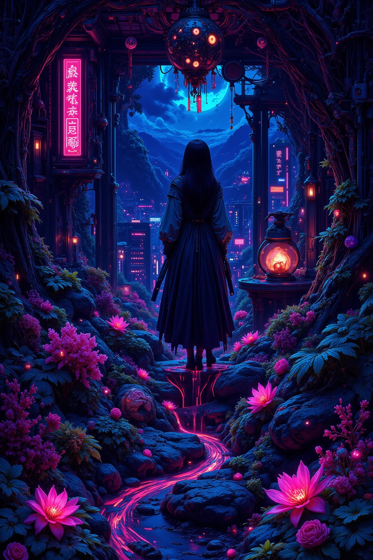 changing room beautiful  landscape, bright luminous night, woman, very intricate, very detailed, sharp, bright, colorful, <lora:Hand v2:0.5> <lora:Anti-Blur:1><lora:Insane Detail Slider:0.25>  <lora:flux.1_lora_flyway_Epic-detail_v2:0.3> <lora:fluxenhancer:0.25> <lora:Neurocore Anime Cyberpunk v2.0:1> A digital artwork in the style of cknc <lora:abyss-neon:0.6> bo-neon
