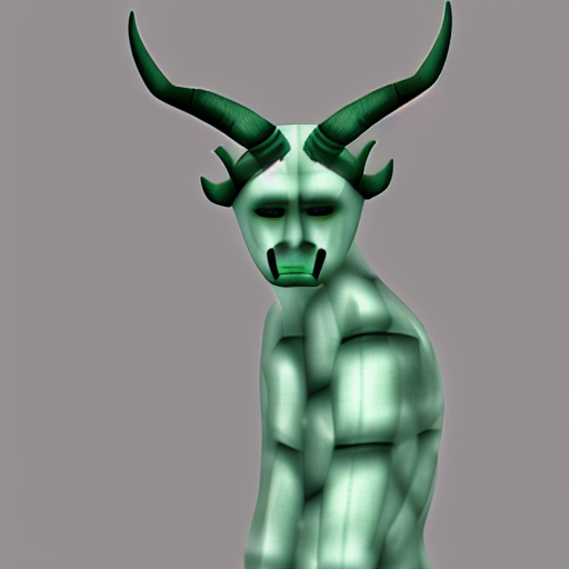 greyscale, goatee, green skin, from behind, ribs, horns, blue skin, clenched hands