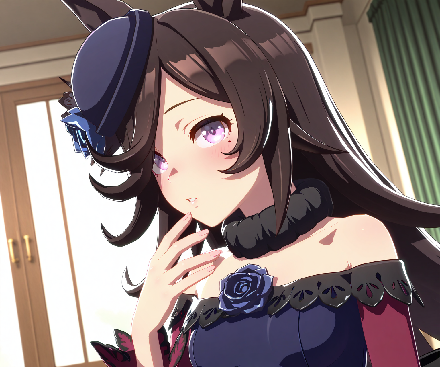 masterpiece, best quality, amazing quality, , 1girl, solo, looking at viewer, <lora:Rice Shower in game style 3D ILL-v2:1> ummsmingame, 3d, rice shower \(umamusume\),