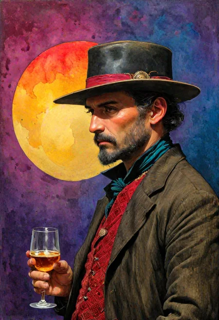 classic figure study, STYLE: "A fusion of Raimundo de Madrazo y Garreta + Moebius modern art ink drawing beautiful detailed mysterious ominous." :: man wearing a hat, old world, neurographic, alcohol ink style, texture rich vibrant, color bleed, jewel tones, sunset colors,
The golden ratio and geometric principles guide element placement, ensuring harmony and order.