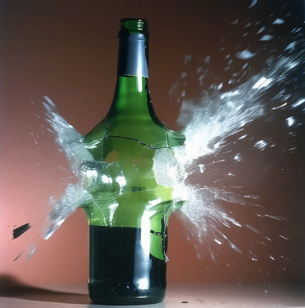 motioshot wine bottle, cracking glass, pierced by a gun bullet, torn apart, exploding glass, cinema high-speed photography<lora:motioshot:1>