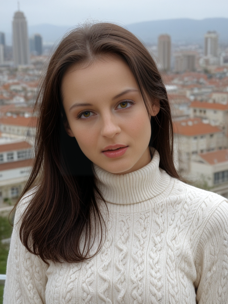 score_9, score_8_up, score_7_up,detailed, cinematic, focus, bokeh, (portrait), face focused, Michell3W1ld, Michelle Wild, <lora:Michell3W1ld-pony:1>,  1girl, mid shot, tight sweater, long hair, ultra detailed, 8k, skin pores, grain, photograph, retro, 1990s fashion, analog, film, nineties, outside, cityscape, orange