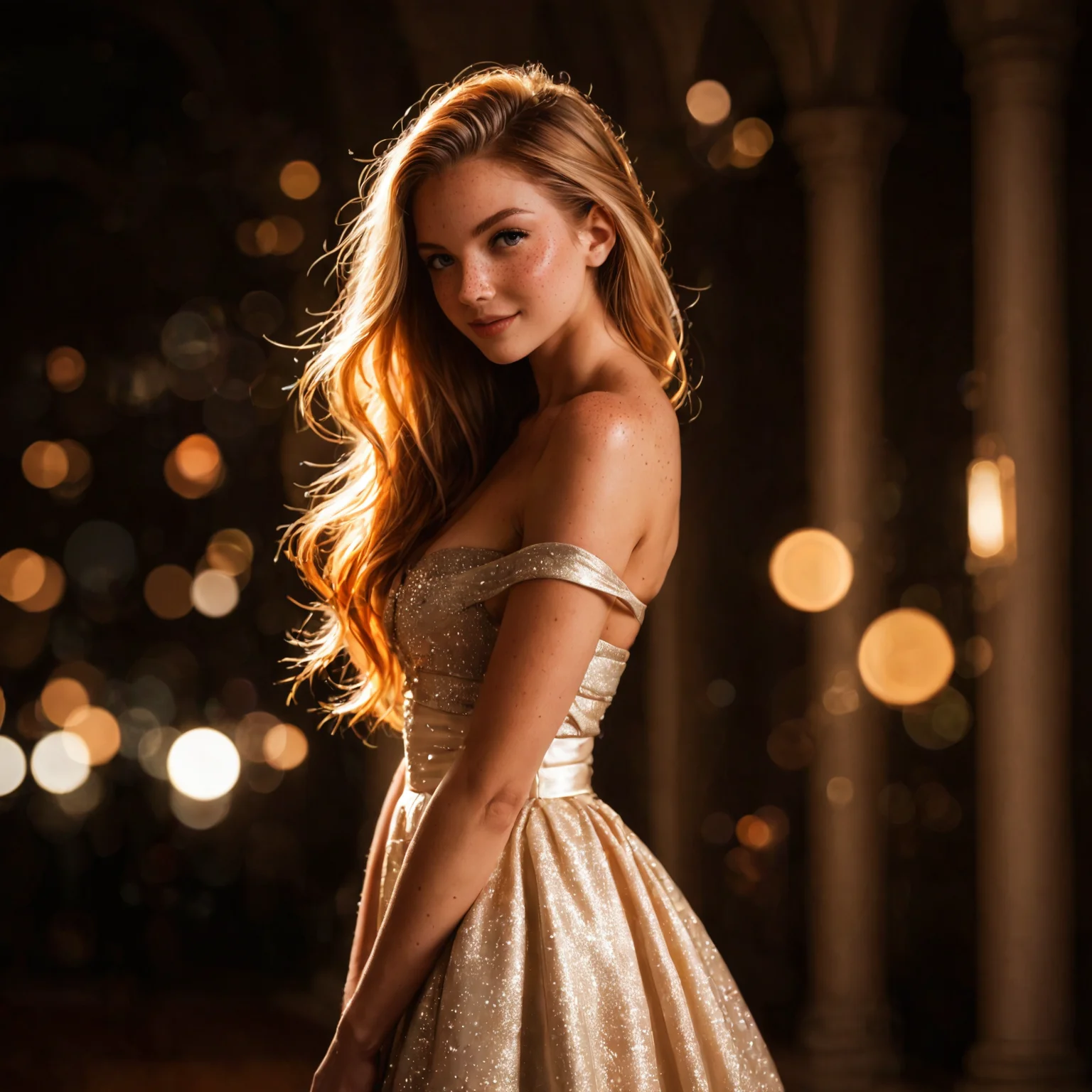 safe_pos, safe_pos, score_9, score_8_up, score_7_up, masterpiece, high quality, hyper realistic, 8k, detailed face, detailed eyes, (warm colors, bokeh, Natural skin, Freckles) BREAK
cowboy shot, tall very skinny supermodel looking softly at the viewer, blonde or brown or ginger hair, cute face, elegant nose, thin waist, off-shoulder fashionable clothing with a hint of innocence and grace, elegant skirt, side view,
perfect lighting, studio photography,