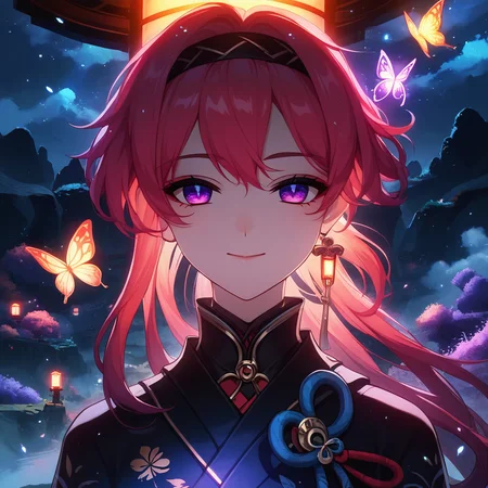 score_9, score_8_up, score_7_up, score_6_up,Photography,masterpiece, <lora:yinlinx:0.6> 1girl, beautiful detailed face, extreme details eyes, purple eyes,long hair,
(Kimono top:1.4), butterfly ribbon,
(close-up:1.2), (upper body:1.4),
floating hair, colorful theme,
light smile, closed mouth, relaxed eyes, hand up, japanese lantern, close-up, portrait, straight-on, magical atmosphere, swirling energy, light waves, sparkling particles, magical aura, (Key Light:1.2), butterfly_lighting,
<lora:0697 Huangquan Road_v1_pony:0.8> ruanyi0697,paper lantern,fog,mountain,horror theme, Rocky Road, <lora:vivid_everclear:0.5> , soft lighting, gentle ambient light,