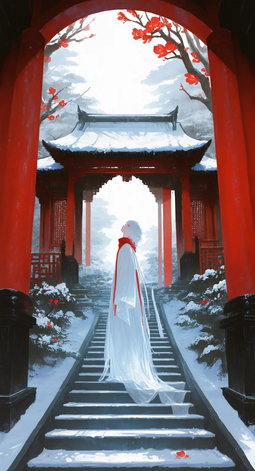 masterpiece, best quality, good quality, very aesthetic, absurdres, newest,1girl, delicate hanfu,Red winter scarf,Winter Hanfu,
Standing on the (steps:1.1),Look up,
Girls Focus,
Blooming plum blossoms, Looking at the plum blossoms, Snow on the roof, Ingenious geometric composition,Rime in the distance, The Chinese temple gate in the distance, Outside,low view,From Side, Vanishing Point,Close-Up,Full body, <lora:spo_sdxl_10ep_4k-data_lora_webui:0.6> <lora:ponyv5_noobV065S_1_adamW-000013:0.7> <lora:USNR_STYLE_XL_lokr:0.45> <lora:745cmSDXLvpred75S:0.8>