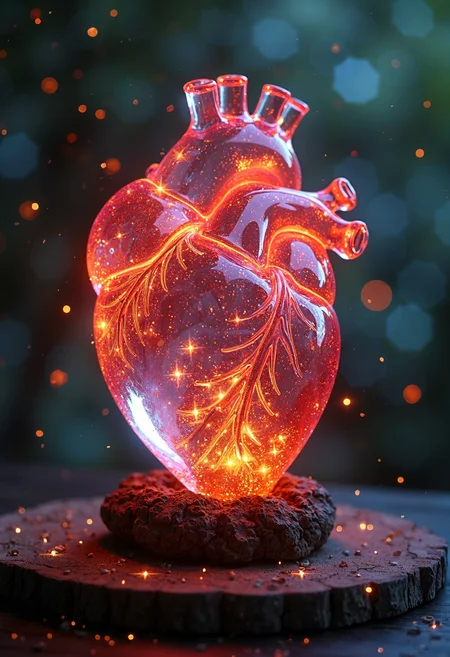 photorealistic, sparkling magical fantasy Magical hearts, made out of transparent multicolored glass, light shines through, magical artifact, very detailed, amazing quality, intricate, cinematic light, highly detail, beautiful, surreal, dramatic, warm colors, This is a bonsai
