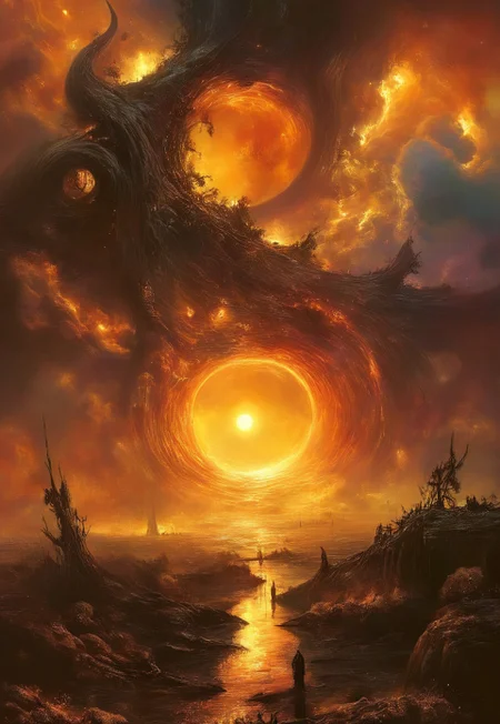 best quality, masterpiece, painting, concept art,  ((((High angle From avove, camera from above, Bird's-eye view, aerial shot view)))), In the heart of the absurdes,land of alien flies, a giant black hole,organic,abomination,remains of fallen giants,giant  skeletons,overgrown,toxicity,mutation,pus,dense fog,atmospheric haze,cloud, silicon flora, liquid, ligaments, connections, biological, biomechanical,  light particles, rainy, twisted architecture intricate detail, surreal masterpiece of contrast, blending the energy of  fantasy  with the scifi aesthetic,mix of science fiction and fantasy,deadly void,swirling,attraction,interaction,low gravity,scifi dark fantasy,vibrant colors,dramatic,tragic,melancholy,dark dream,cosmic horror,alienscape,dreamscape,otherworldy,weird,slowly drown,cursed paradise,professional,perfection,visually stunning,mesmerizing,disturbing,mystical touch,highly detailed, intricate,painted in high resolution,close-up,  primary colors,acid bleeding deep colors, no gradients, illustration,ferrotype,grisaille,scenery, ((no humans)),
 composition explores the boundaries of reality, creating a visually arresting scene that defies conventional norms, Dive into the eerie and thought-provoking atmosphere as the surreal narrative unfolds in this captivating and unsettling artwork,epic scale
<lora:John Harris Style:0.8> John Harris Style page,Arik roper,Ben Templesmith,Tsutomu Nihei,Henry Fuseli,tomasz alen kopera 
