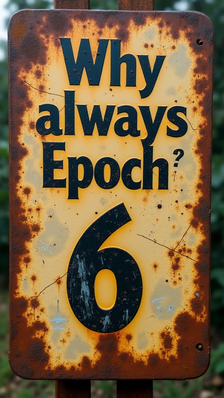 A old rusty sign with intricate scratches, with the title:"Why always Epoch 6?" and the small painting with text:"by aidma", showing every crack and detail of the material. 
 <lora:aidmaHyperrealism:0.65> aidmahyperrealism,