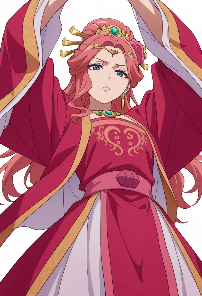 Smooth Quality,masterpiece,very intricate, high quality details, ultra realistic, high detailed skin,detailed enviorement,absurdres,
simple background, white background,solo,
from below,disgust,dancing,
<lora:Gyokuyou_CNR:0.8> gyokuyou_cnr, 1girl, red hair, pink hair, blue eyes, long hair,chinese clothes, dress, long sleeves, wide sleeves,earrings, necklace, jewelry