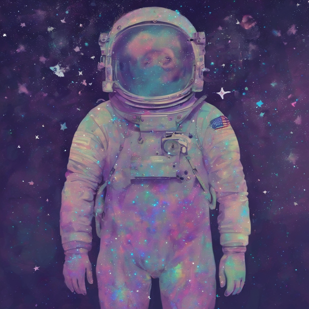 <lora:SDXL_Glittery_Portraits_Sa_May_V5:1>  Glittery portrait ,  astronaut, stars