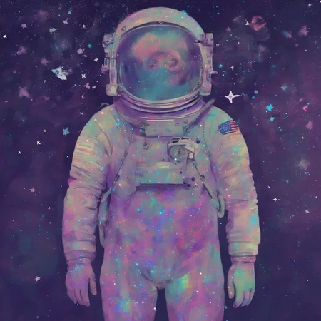 <lora:SDXL_Glittery_Portraits_Sa_May_V5:1> Glittery portrait , astronaut, stars