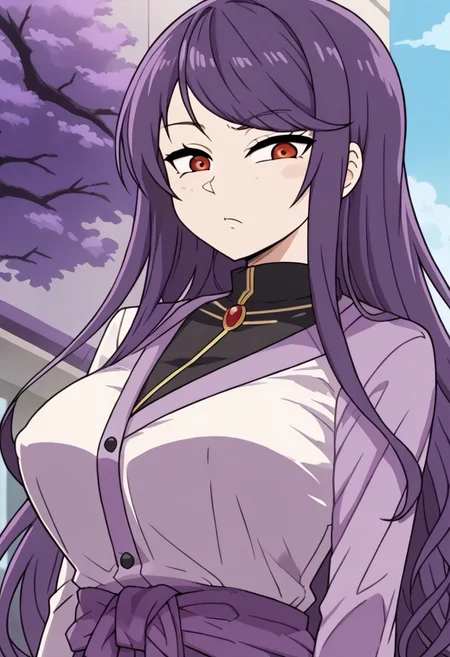 1girl, gundou mirei, red eyes, long hair, virtual youtuber, swept bangs, purple hair, parted bangs, <lora:pony_char_gundou_mirei-000030:1> ,,,,,, anime coloring, anime screencap, 1girl,Solo ,, anime,PUFFY nipple,huge breasts,,official art, Uncensored ,Unedited ,,,, , ,,,