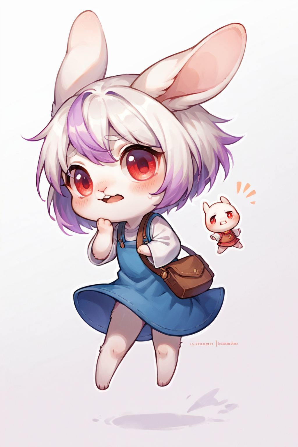 score_9, score_8_up, score_7_up, source_anime, source_furry, highly detailed, 1girl, chibi:0.3, white fur, albino anthro rabbit with lavender dyed hair, red eyes,   embarrassed, ears drooping,  simple background, white background,  <lora:justduet_SDXLPONY_r70_768_dim32-a4-adamW-000009:0.6>