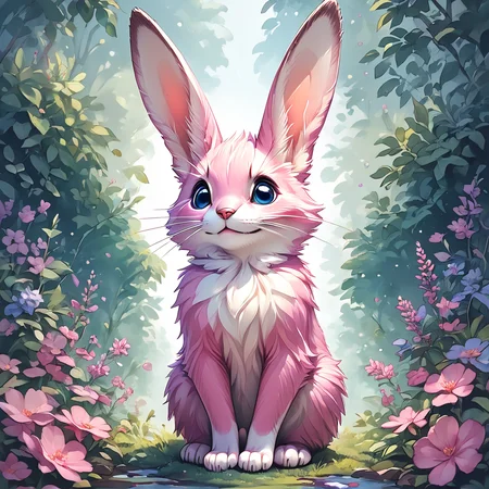 Score_9, score_8_up, score_7_up, score_6_up, <lora:WatercolorPony2_r1:1> , rating_questionable, BREAK bunny ,pink fur , no humans