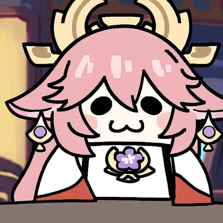 masterpiece,best quality,
yuridori,chibi,:3,<lora:yuridori_noob1:0.8>,
1girl,solo,yae miko,genshin impact,long hair,pink hair,bangs,animal ears,fox ears,looking at viewer,upper body,