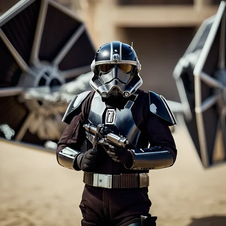 cinematic film still of <lora:star wars style v2:0.2>
<lora:detailed:0.4> detailed
<lora:perfection style:0.4> perfect
<lora:Chiaroscuro Lighting Style:0.2>
<lora:TIE fighter:0.9>
TIE fighter a a pilot man in a star wars suit in front of a tie fighter,solo,1boy,holding,standing,weapon,male focus,holding weapon,gun,helmet,robot,holding gun,science fiction , star wars style, shallow depth of field, vignette, highly detailed, high budget, bokeh, cinemascope, moody, epic, gorgeous, film grain, grainy