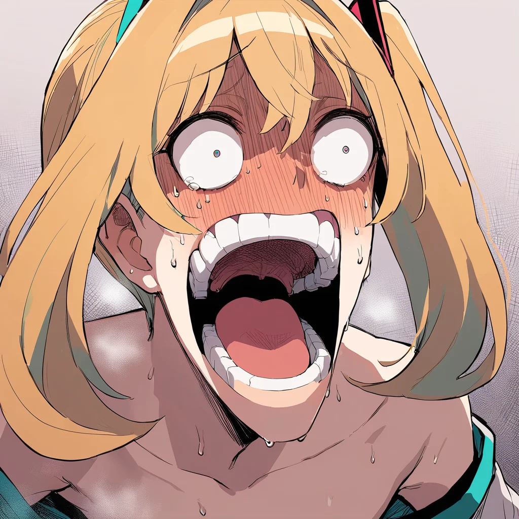 <lora:xl_enel face-000032:1>,enel face,open mouth,sweat,teeth,wide-eyed,constricted pupils,hatsune miku,, masterpiece, best quality,