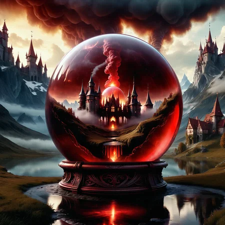 Jed-Gball,Jed-Glassball, <lora:Jed-Glassball:0.7>, video game concept art, 2d game art, concept art, landscape , dark red smoke, D&D, beautiful detailed, highly decorated, glossy, perfect symmetry, sublime, original