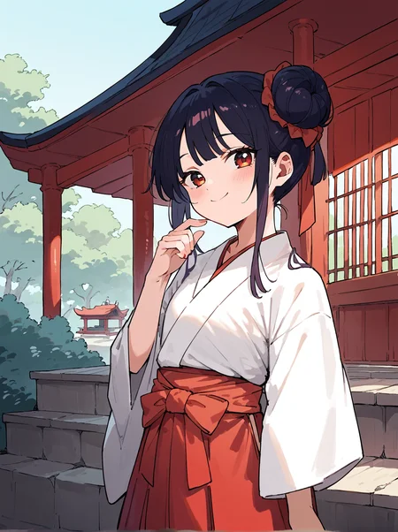 score_8_up, score_7_up, score_6_up, source_anime, 1girl, solo, shrine, outdoors, sunlight
smile,
miko, red hakama
<lora:Miko:1>