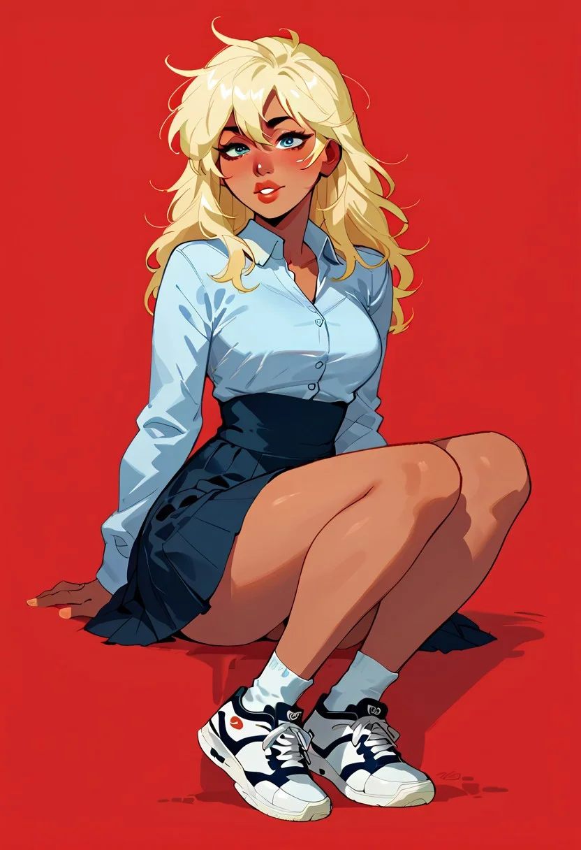 score_9, score_8_up, score_7_up, score_6_up, score_5_up, score_4_up, sexy girl,  solo female, 29 years old, score_9,score_8_up,score_7_up,score_6_up,  red background, simple background, full body shot,
cute woman, leotard, skirt, sneakers, jewelry, dark skin