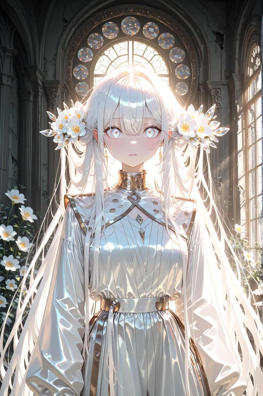 masterpiece, best quality, amazing quality, very aesthetic, absurdres, newest,
indoors,flower,ruins,small_window,
1girl,long white hair,
standing, (from front:1.5) very close-up upper body
looking_at_viewer,open_eyes,crossed (from side:1.5)
{{best_quality}},{{amazing_quality,very_aesthetic}},
masterpiece, best quality, amazing quality, very aesthetic, absurdres, newest, volumetric lighting,<lora:spo_sdxl_10ep_4k-data_lora_webui:1> <lora:KonyaKarasue-Lokr-NOOBEPS110:1> <lora:holographiccolor:0.95> <lora:USNR STYLE_XL_loha:0.15>