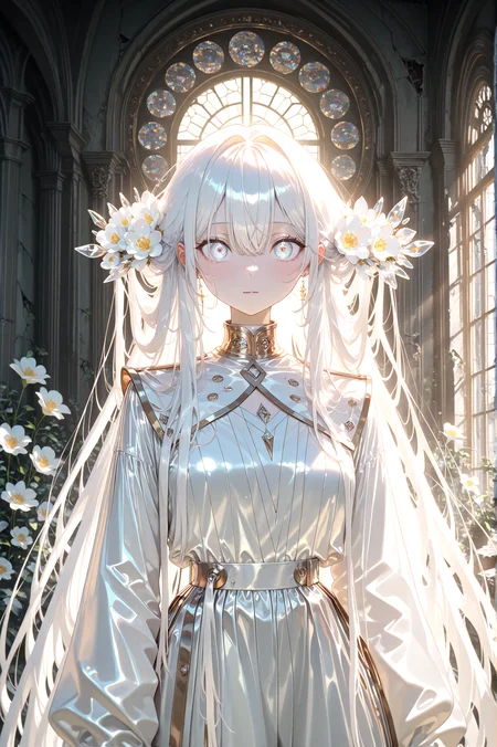 masterpiece, best quality, amazing quality, very aesthetic, absurdres, newest,
indoors,flower,ruins,small_window,
1girl,long white hair,
standing, (from front:1.5) very close-up upper body
looking_at_viewer,open_eyes,crossed (from side:1.5)
{{best_quality}},{{amazing_quality,very_aesthetic}},
masterpiece, best quality, amazing quality, very aesthetic, absurdres, newest, volumetric lighting,<lora:spo_sdxl_10ep_4k-data_lora_webui:1> <lora:KonyaKarasue-Lokr-NOOBEPS110:1> <lora:holographiccolor:0.95> <lora:USNR STYLE_XL_loha:0.15>