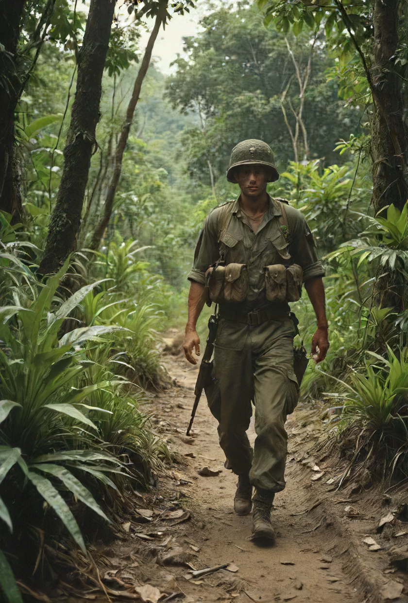 pfc on search patrol, jungle of '65 <lora:Desolation:0.2>