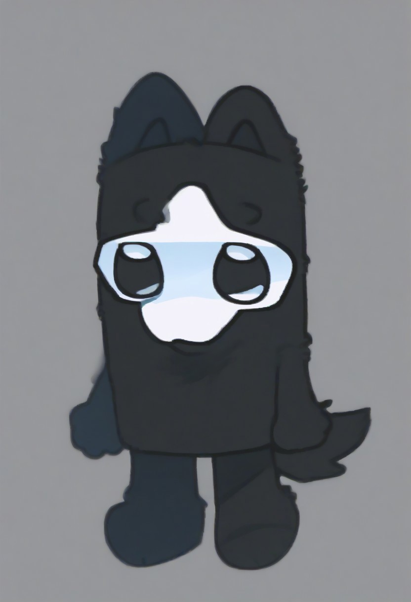score_9, score_8_up, puro, black latex, furry, changed, white eyes, white mask, black fur, 1boy, solo, conswayo_, cute style, cute, 2d, simple background, full body