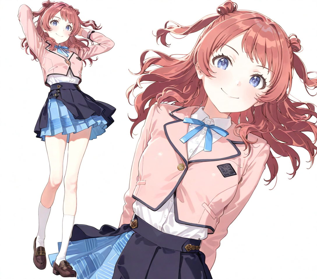 1girl, soft darkness, masterpiece, best quality, amazing quality, very aesthetic, absurdres, newest, HANAMi saki, idolmaster, (duoyuanjun:0.3137), (dorontabi:0.4246), (hamedoragon:0.6512), (yuran:0.9322), <lora:NTR_MIX_4.0_LORA-000007:0.5>, sensitive, , <lora:nyalia:0.3>, double bun, hair bun, red hair, blue eyes, long hair, medium breasts, <lora:hanami_saki_v3_sdxl_lora:0.9>, hanami_saki_v3_sdxl_embeddings, costume1, hatsuboshi gakuen school uniform, full body, white background, , skindentation, masterpiece, best quality, amazing quality, very aesthetic, absurdres, newest,