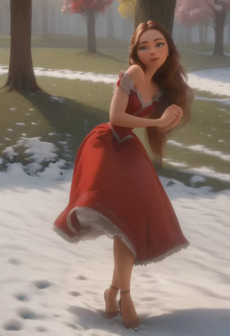 em5588, best illustration, illustration, masterpiece, best quality, ultra-detailed, photo of beautiful woman ,seductive, red dress. ,in the park, flowers, Spring, ((snow and flowers, masterpiece)) (best quality) (detailed) (8k) (HDR) (wallpaper) (cinematic lighting) (sharp focus) (intricate)