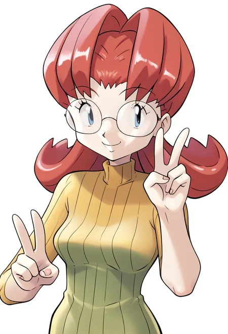(source_anime, score_9, score_8_up, score_7_up:1), 1girl, solo, DJMary, glasses, looking at viewer, smile, cute, peace sign, simple background