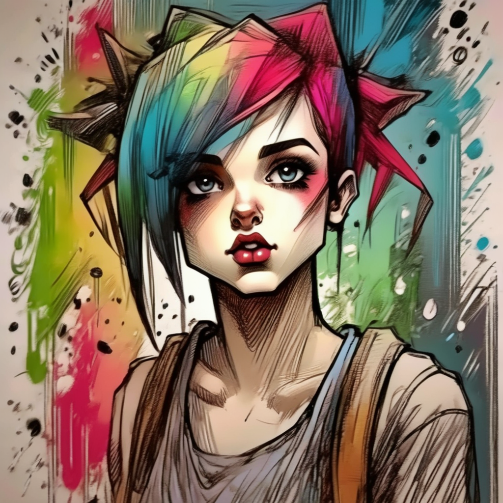 vextria punk girl in dirty room, colorful, very detailed, sharpen <lora:vextria:1>