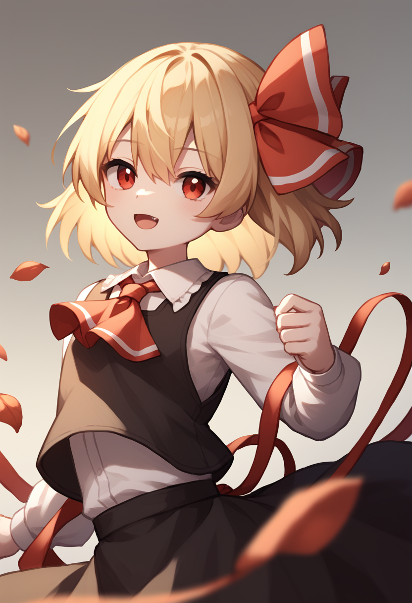 score_9,score_8_up,score_7_up,<lora:Touhou_pony:1>,1girl,rumia,touhou,hair_ribbon,long_sleeves,black_vest,white_shirt,red_ribbon,black_skirt,red_ascot,collared_shirt,
