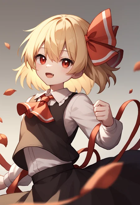 score_9,score_8_up,score_7_up,<lora:Touhou_pony:1>,1girl,rumia,touhou,hair_ribbon,long_sleeves,black_vest,white_shirt,red_ribbon,black_skirt,red_ascot,collared_shirt,
