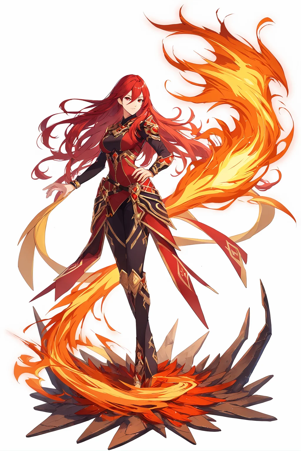score_9,
<lora:gachasplash_v1_lite:1>, white background, full body,
1girl, solo,
long hair, red eyes, red hair, long hair,
fire,
standing,
high resolution, Masterpiece