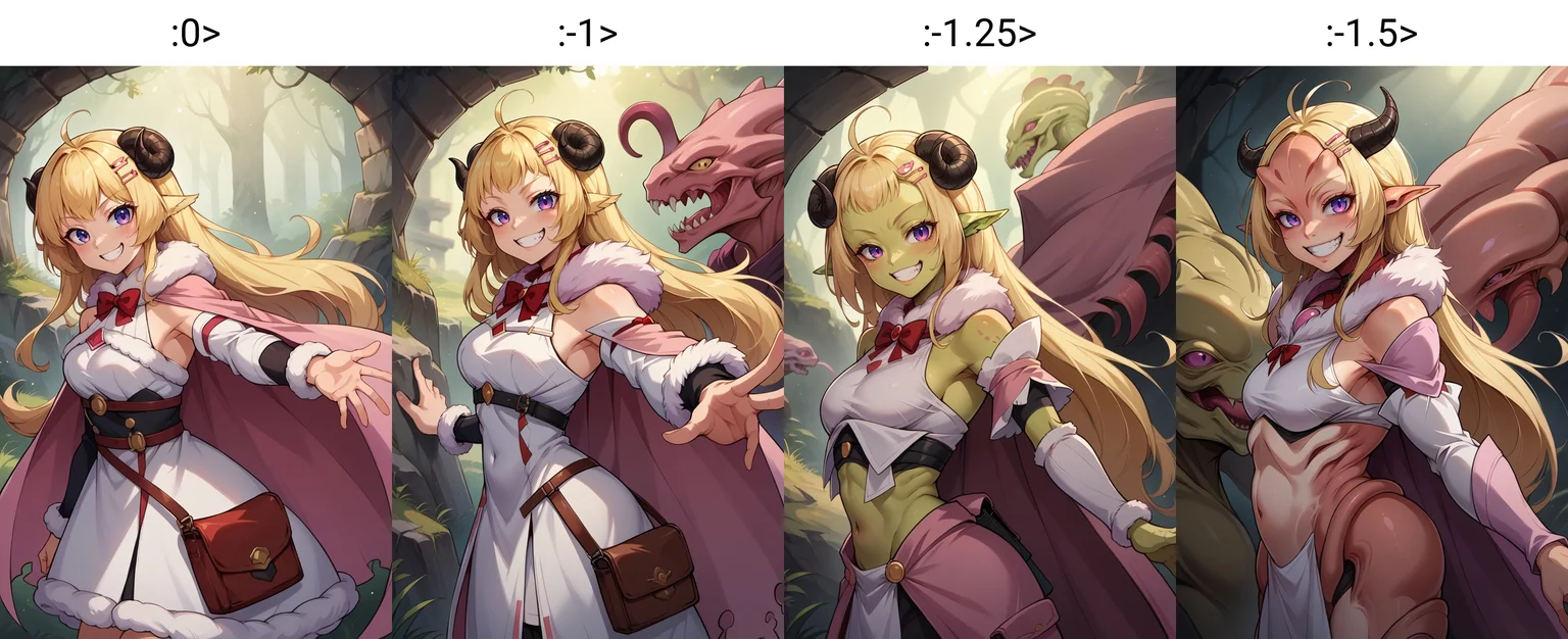 score_9, score_8_up,score_7_up, source_anime, 
BREAK
alien humanoid ,1girl,TsunomakiWatame, horns, long hair, ahoge, WatameBase, very long blonde hair, ahoge, hairclip, fur-trimmed dress, short dress, red bowtie, detached sleeves, pouch, fur-trimmed cape, pink cape, from side, grin, looking at viewer, head tilt, reaching out, 
<lora:Potat-Alienfier_humanoid-V1PN:0> <lora:last_1:0.8>