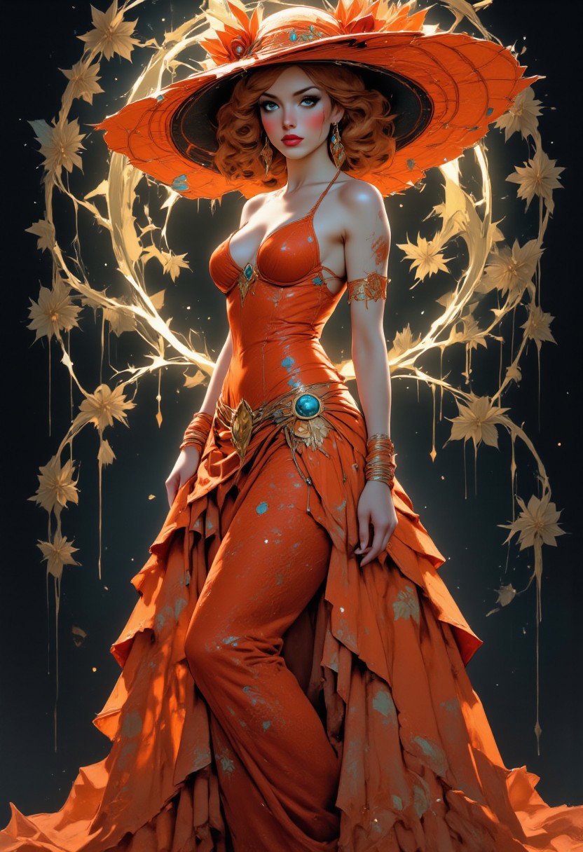 1920s style clothing , imaginatively 20's stylized dress, super hat, bonnet, magical, alluring, sultry, full-length, female-body, hazel-eyes, 
Clothed gown 
Turn me around
Break me down
I need you to take me right back to the beginning
Sweet, innocent child at peace
Down a vermillion street
Heard a familiar greeting
So every other day, signs of a dangerous change
All of my tangerine rays
Frozen in moments of grieving
Your silent touch awakes
A chemical cleanse in my brain
The pain
I wish it was fading away
FiadhRose01