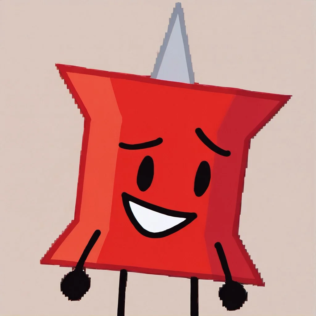 score_9, score_8_up, score_7_up, solo, anthro, red body, dot eyes, thin stick limbs, black limbs, black eyes, gray metallic pin tip, push pin body, cartoony, happy