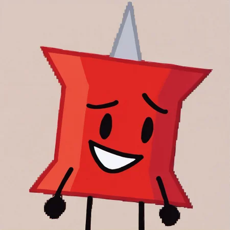 score_9, score_8_up, score_7_up, solo, anthro, red body, dot eyes, thin stick limbs, black limbs, black eyes, gray metallic pin tip, push pin body, cartoony, happy