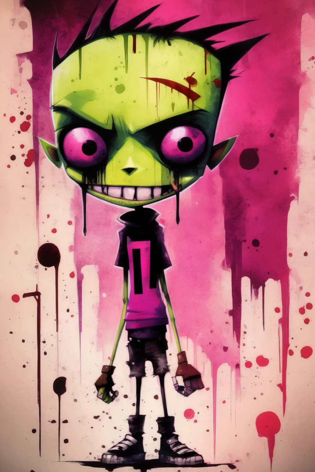 <lora:Skottie Young Style:1>Skottie Young Style - invader zim, in the style of trash polka